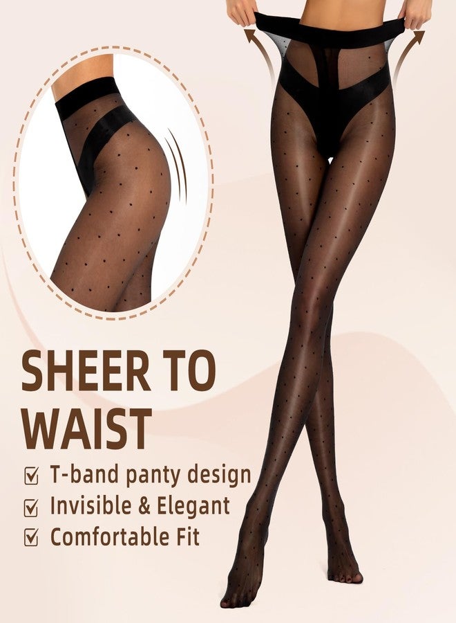 MANZI Women's Sheer Polka Dots Shimmery Patterned Tights Shiny Silk Reflections Dotted Pantyhose Cute Shimmer Glossy Oil Pearlescent Stockings with Dots Sparkly Black Nylons with Designs(Black,L/XL) - Image 4